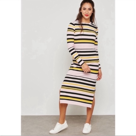 NWT Noisy May Pink & Black Stripe Crew Neck Dress - Picture 2 of 10